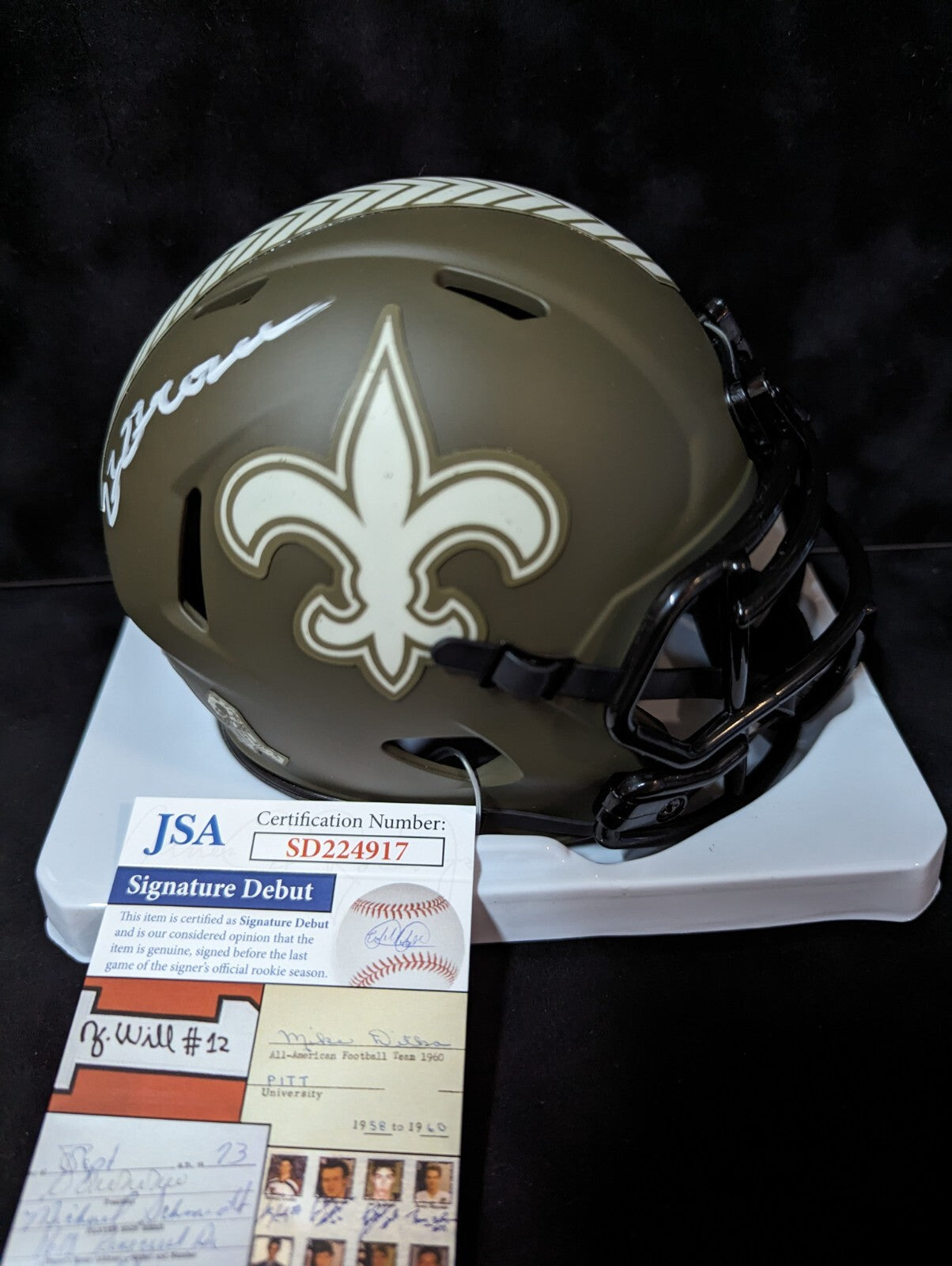 New Orleans Saints Bryan Bresee Signed Salute To Service Mini Helmet Jsa Coa