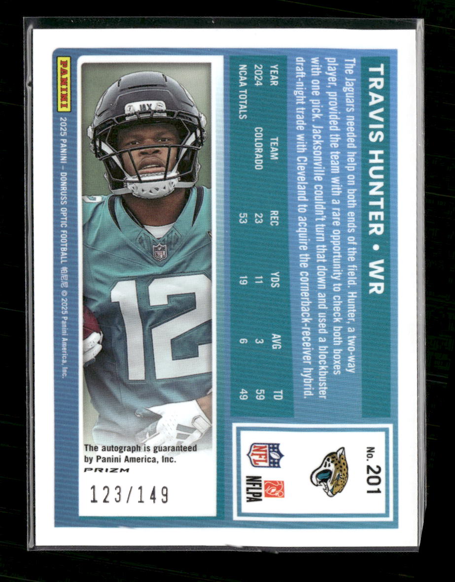 2025 Donruss Rated Rookies RPS Auto Blue Travis Hunter Rookie #/149 #201