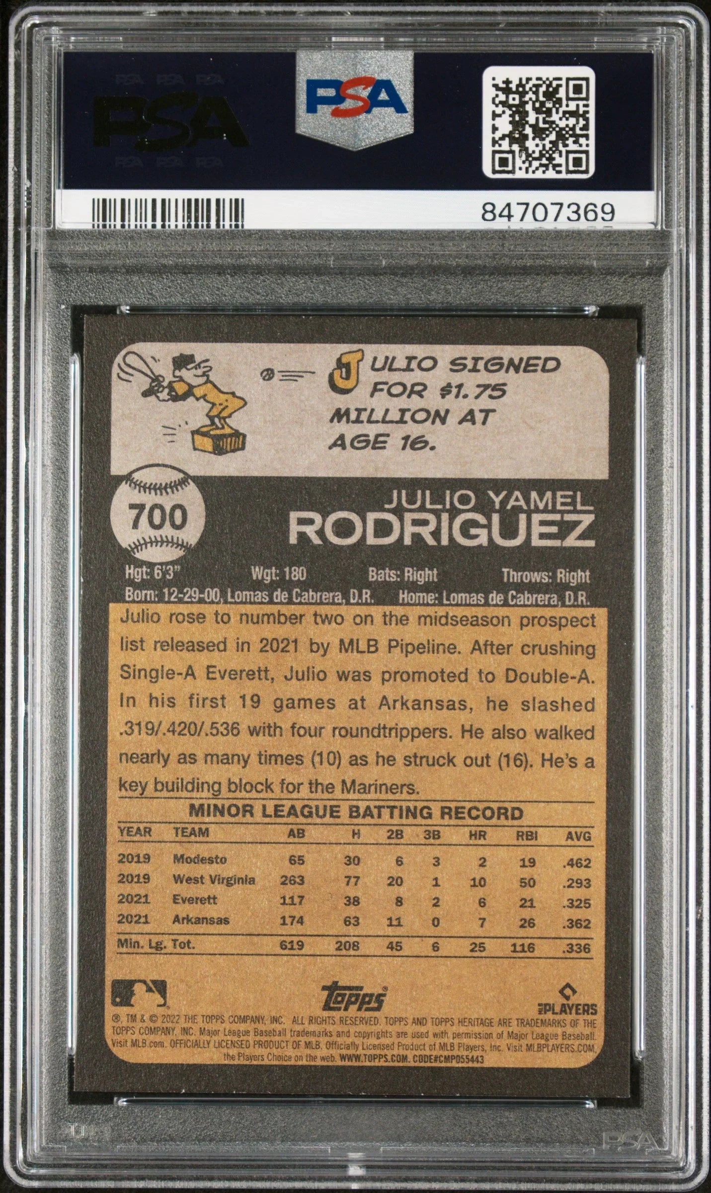 2022 TOPPS HERITAGE JULIO RODRIGUEZ #700 - PSA 10 ROOKIE CARD