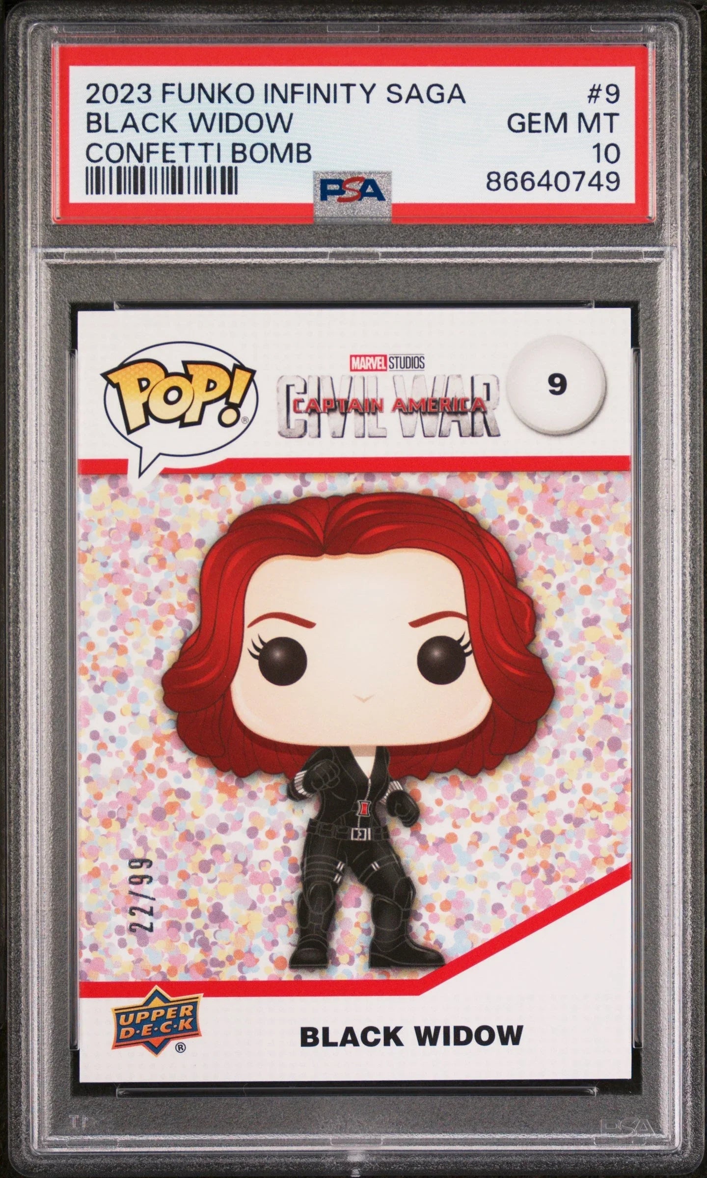 2023 UPPER DECK FUNKO POP MARVEL BLACK WIDOW CONFETTI BOMB #9 PSA 10