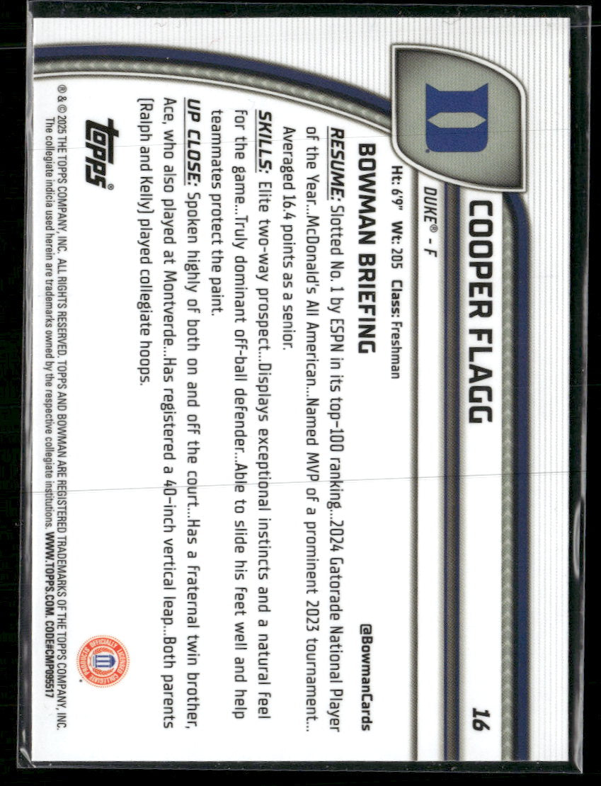 2024-25 Bowman University Chrome Cooper Flagg #16