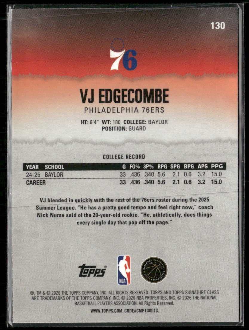 2025-26 Topps Signature Class Chrome Pandora Yellow Refractors VJ Edgecombe #130