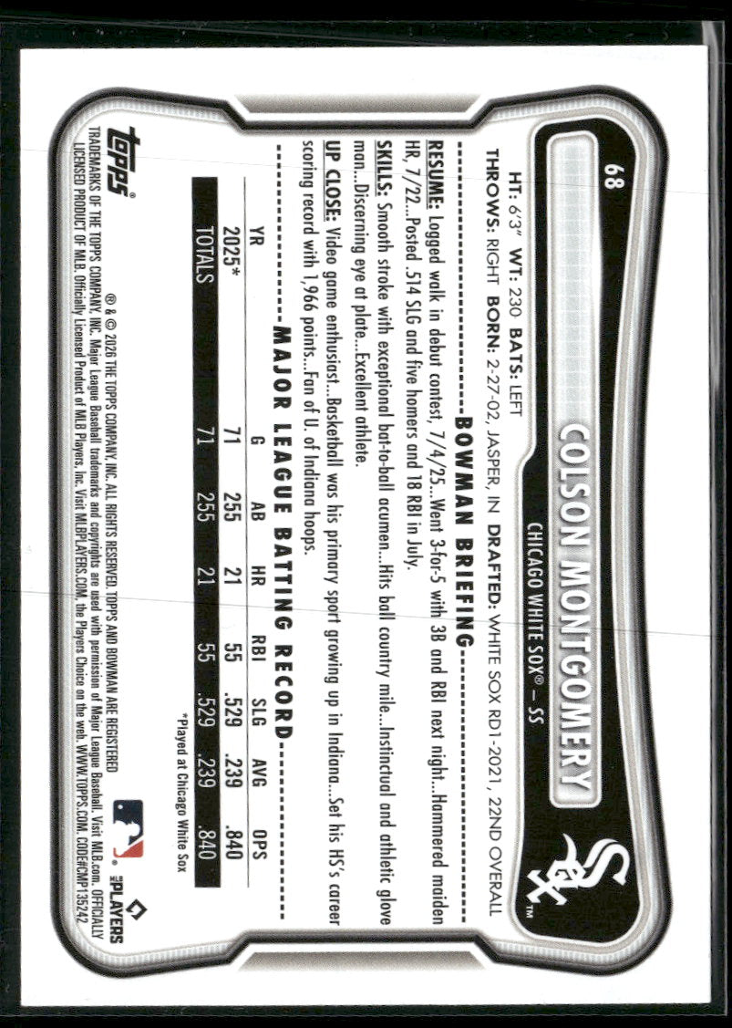 2026 Bowman Yellow Pattern Colson Montgomery Rookie #/75 #68