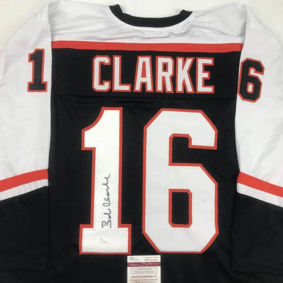 Autographed/Signed Bob Bobby Clarke Philadelphia Black Hockey Jersey JSA COA