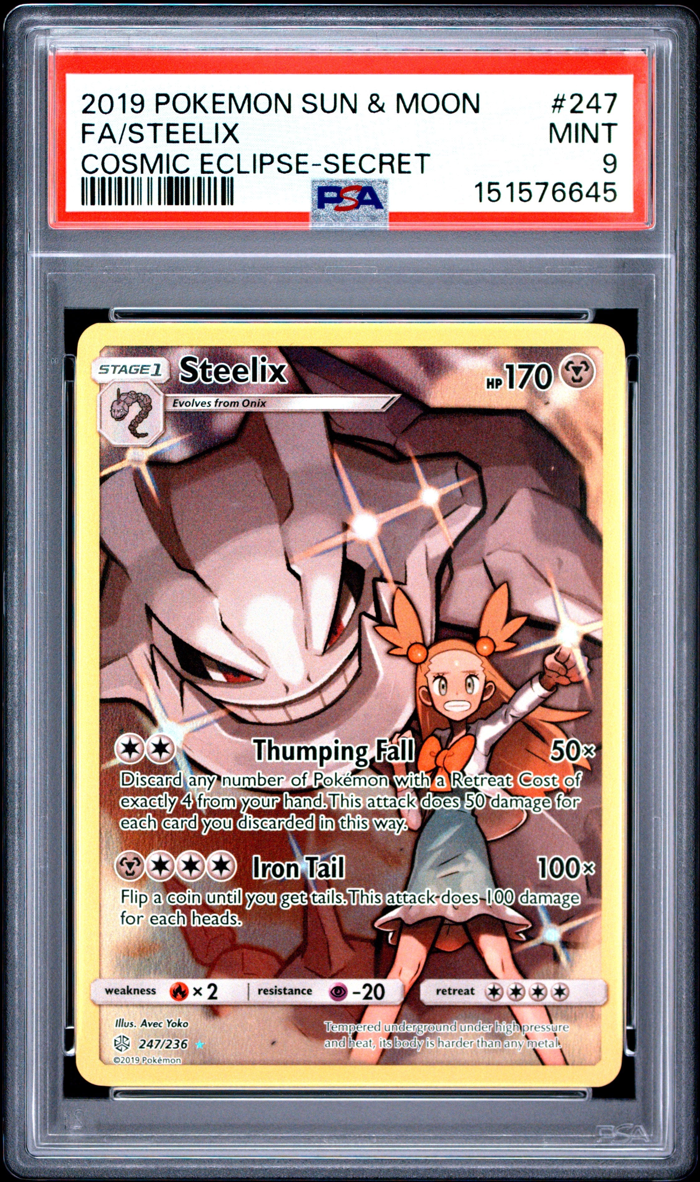 2019 Pokemon Sun & Moon Cosmic Eclipse-Secret Fa/Steelix 9 PSA #247