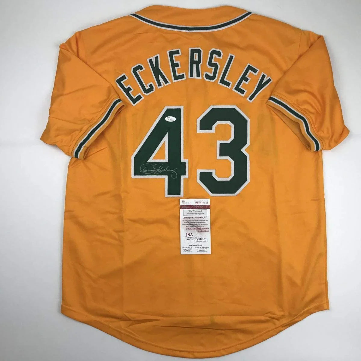 Autographed/Signed Dennis Eckersley Oakland Yellow Baseball Jersey JSA COA