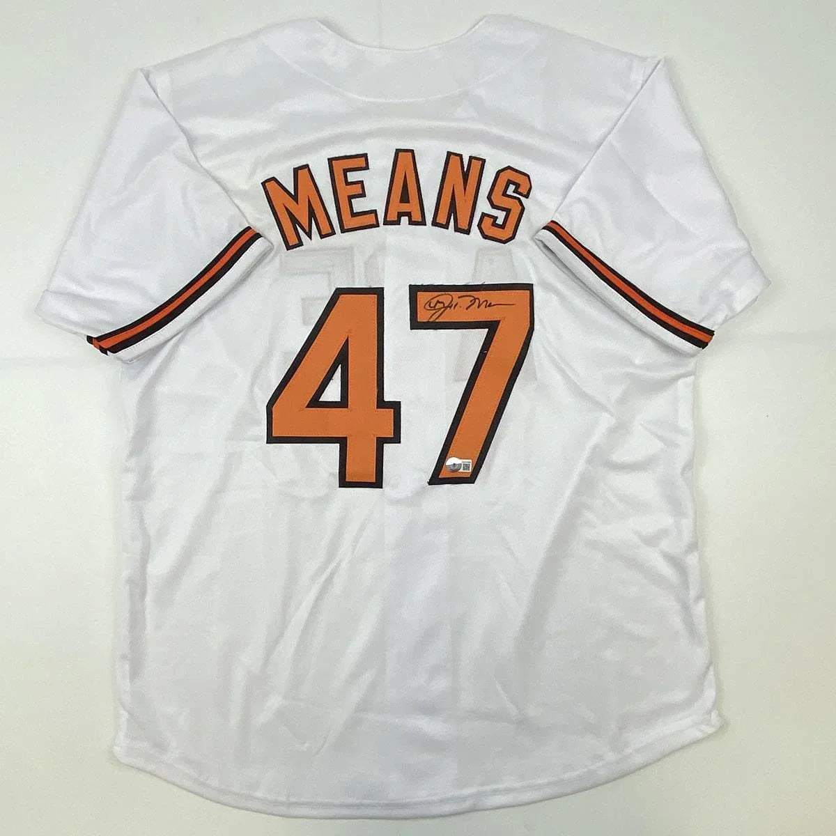 Autographed/Signed John Means Baltimore White Baseball Jersey Beckett BAS COA