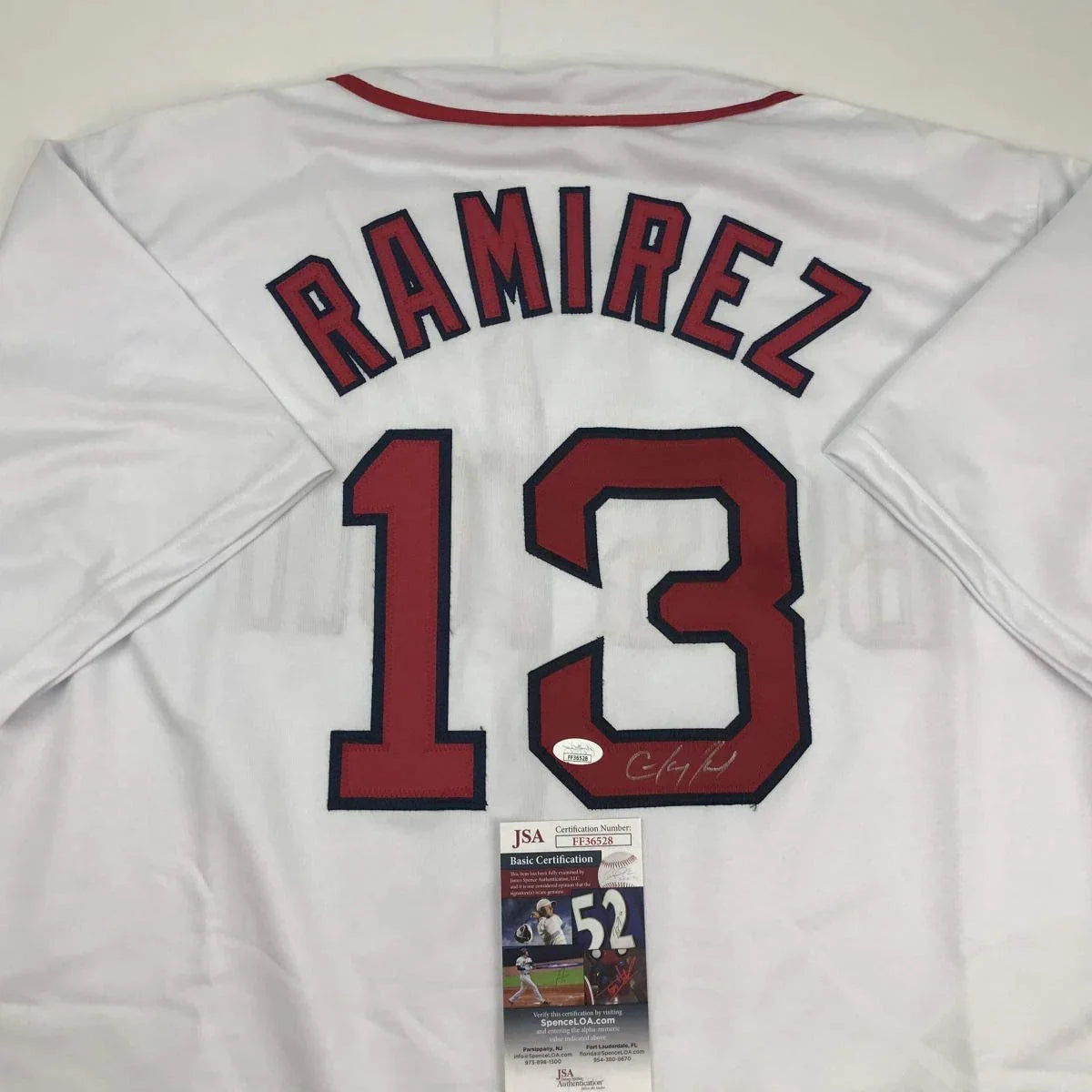 Autographed/Signed Hanley Ramirez Boston White Baseball Jersey JSA COA