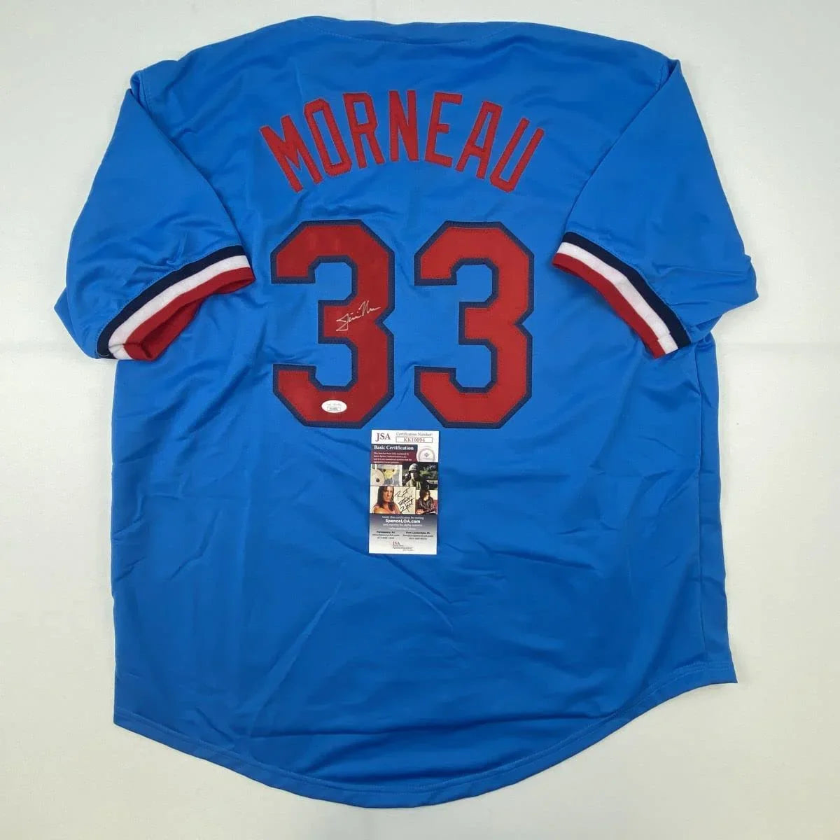 Autographed/Signed Justin Morneau Minnesota Retro Blue Baseball Jersey JSA COA