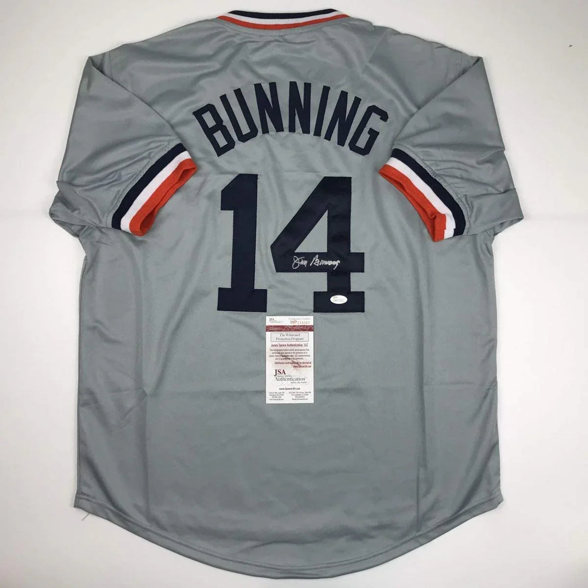 Autographed/Signed Jim Bunning Detroit Grey Baseball Jersey JSA COA