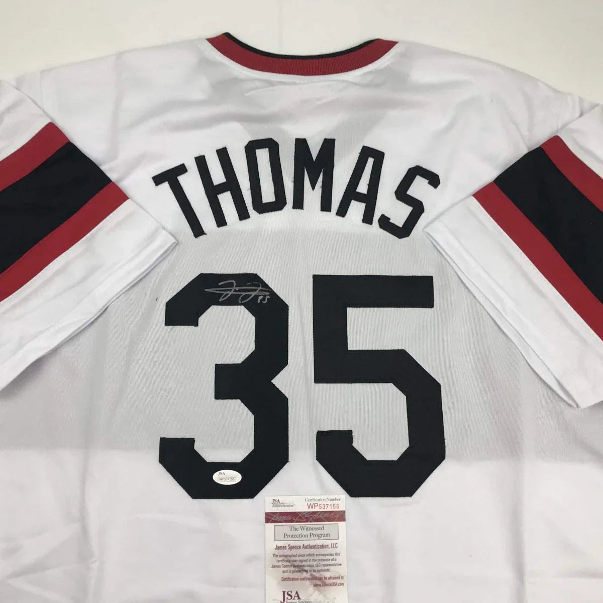 Autographed/Signed Frank Thomas Chicago Retro White Baseball Jersey JSA COA