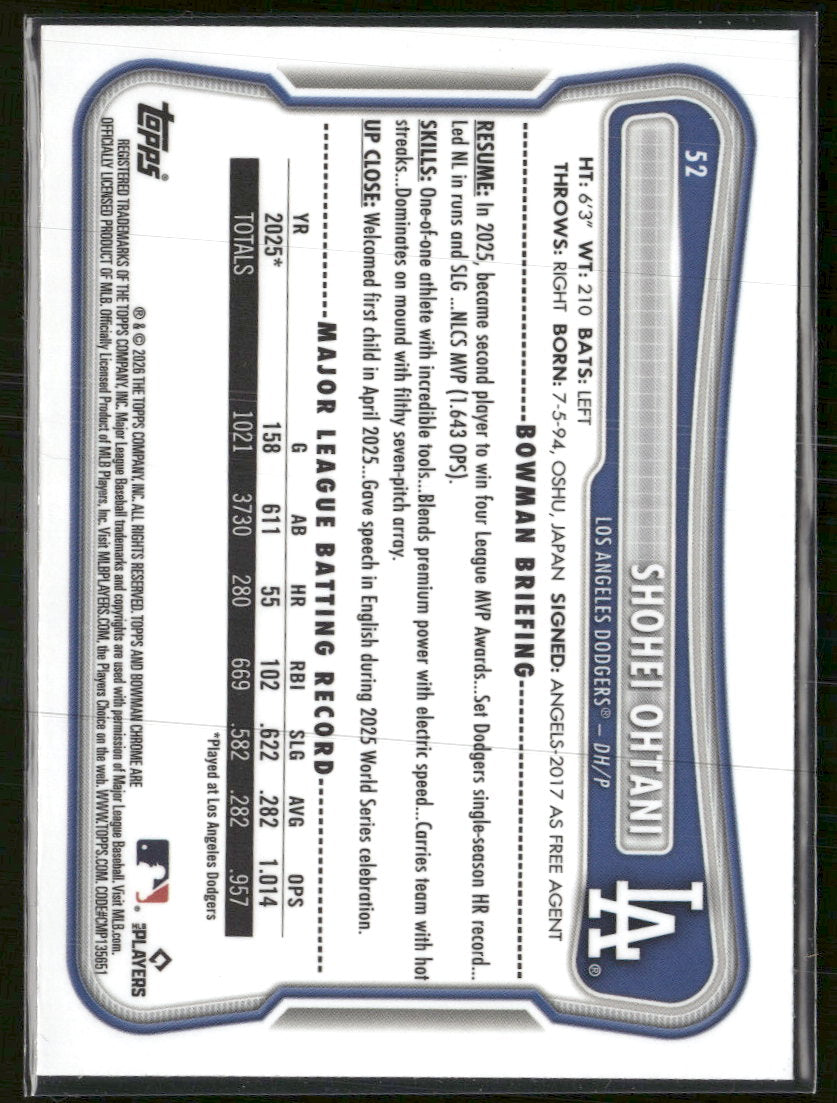 2026 Bowman Chrome Mojo Refractors Shohei Ohtani #52