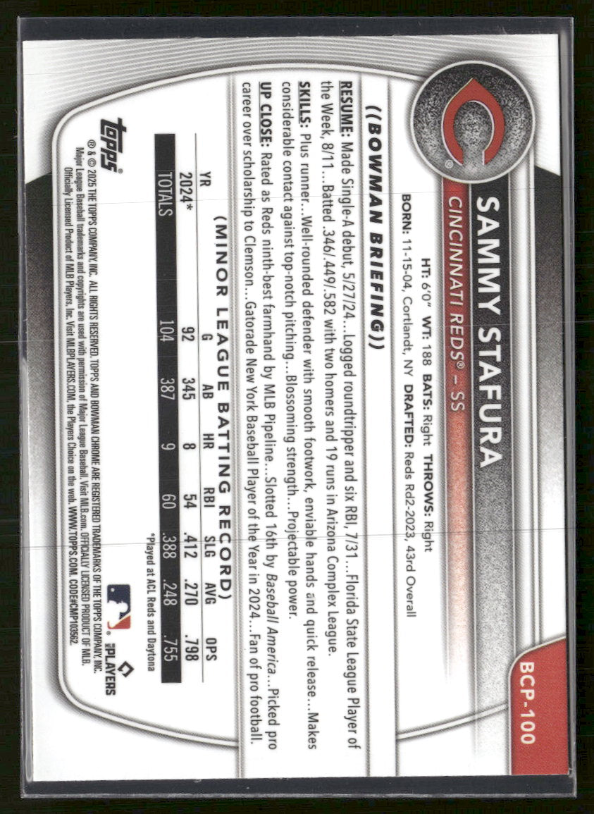 2025 Bowman Chrome Prospects Mojo Pink Refractor Sammy Stafura #/199 #BCP-100