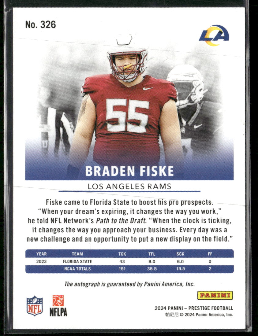 2024 Panini Prestige XP AU Premium Blue Braden Fiske Rookie #/99 Auto #326