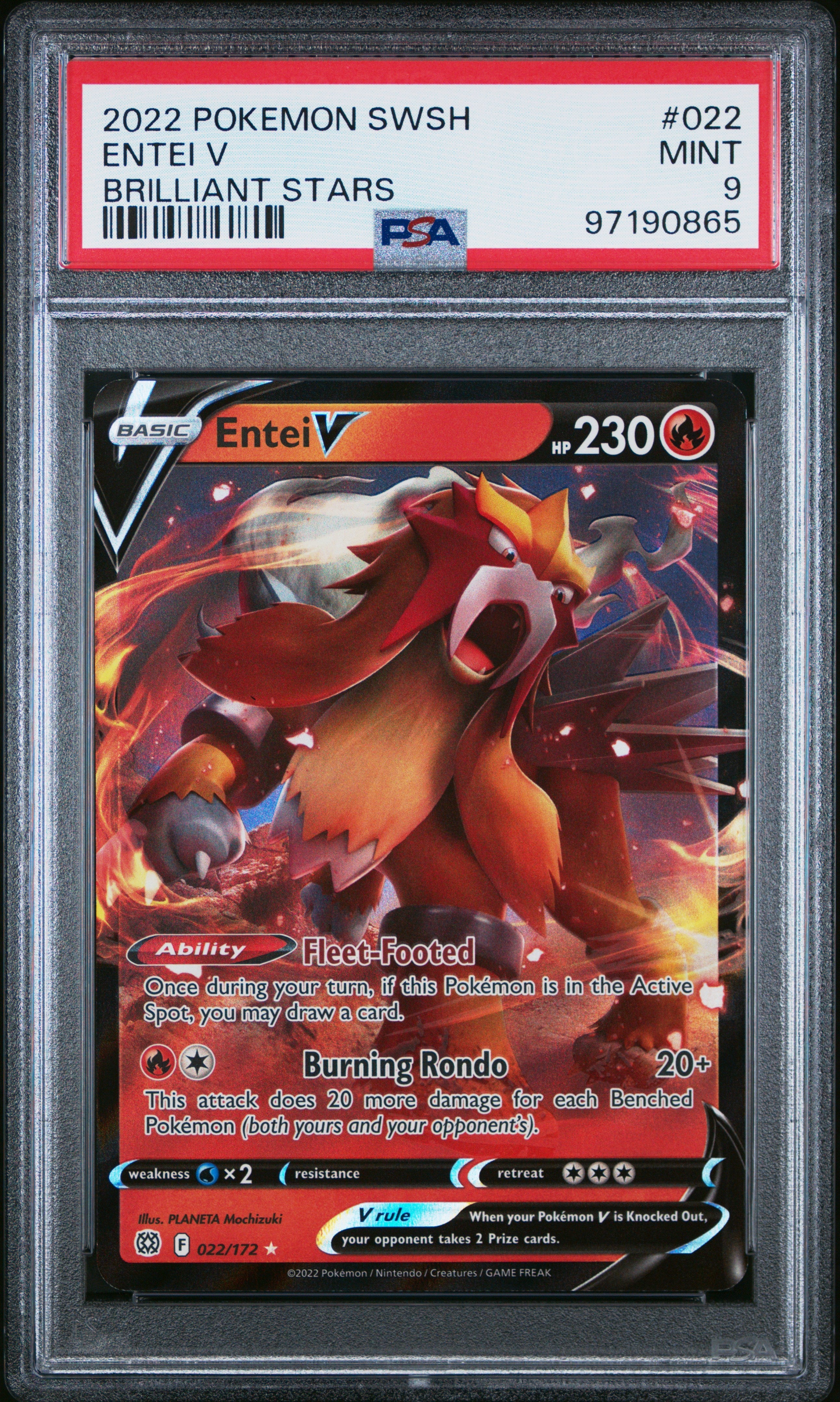 2022 Pokemon Sword & Shield Brilliant Stars Entei V 9 PSA #022