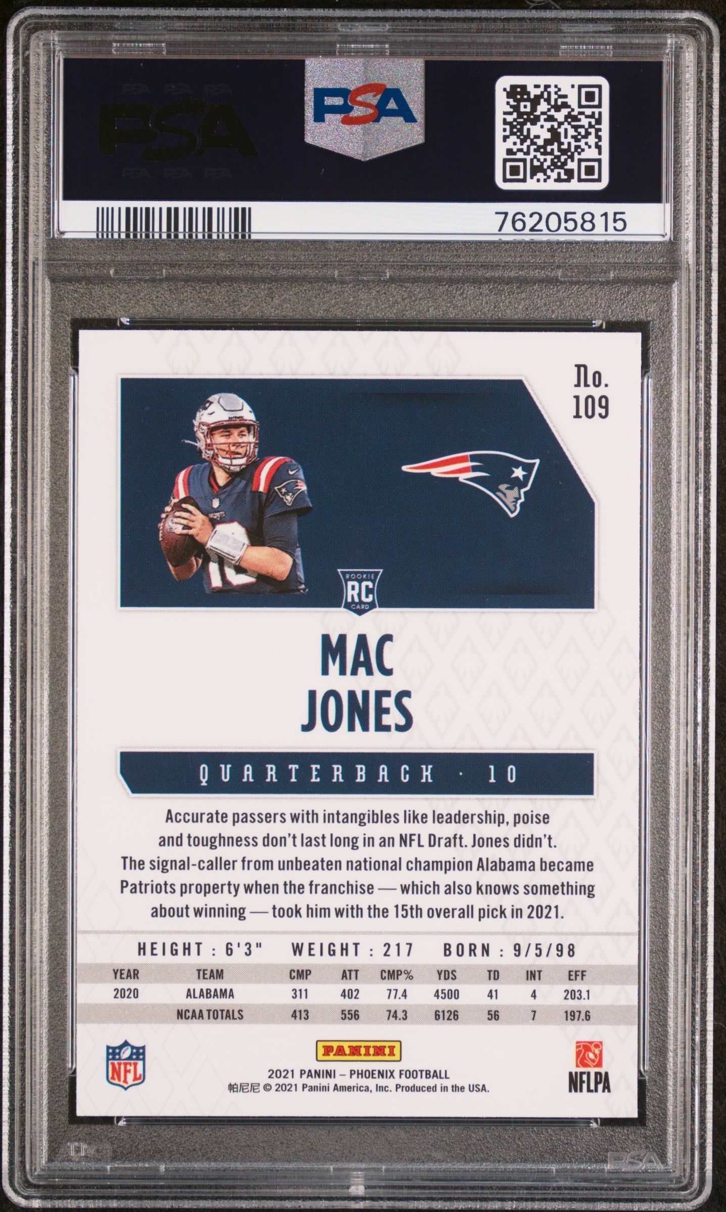 2021 Panini Phoenix Fire Burst Mac Jones 10 PSA #109