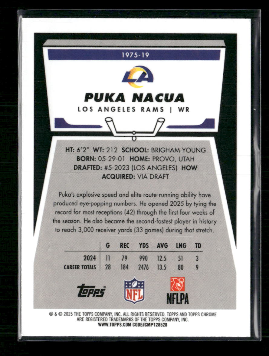 2025 Topps Chrome 1975 Topps Aqua Refractor Puka Nacua #/199 #1975-19