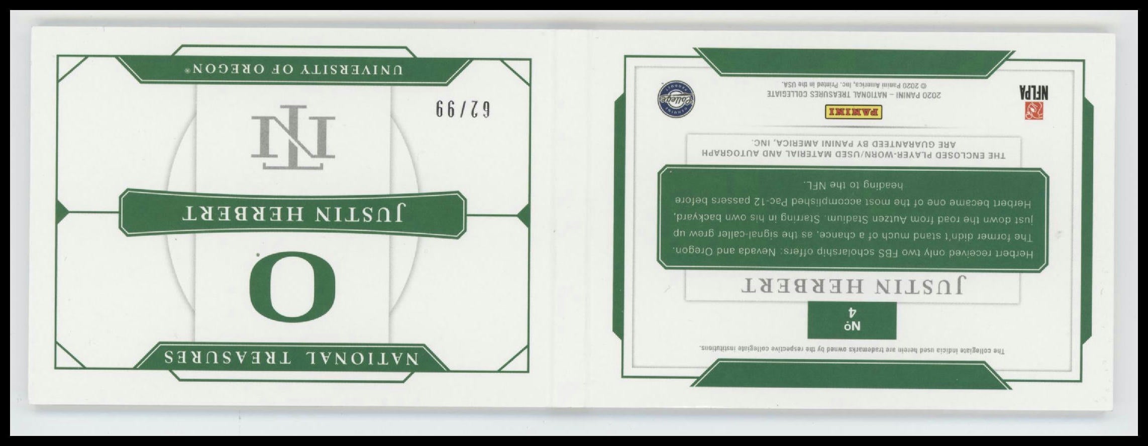 Panini National Treasures Collegiate Combo Booklet Justin Herbert #/99 Auto #4
