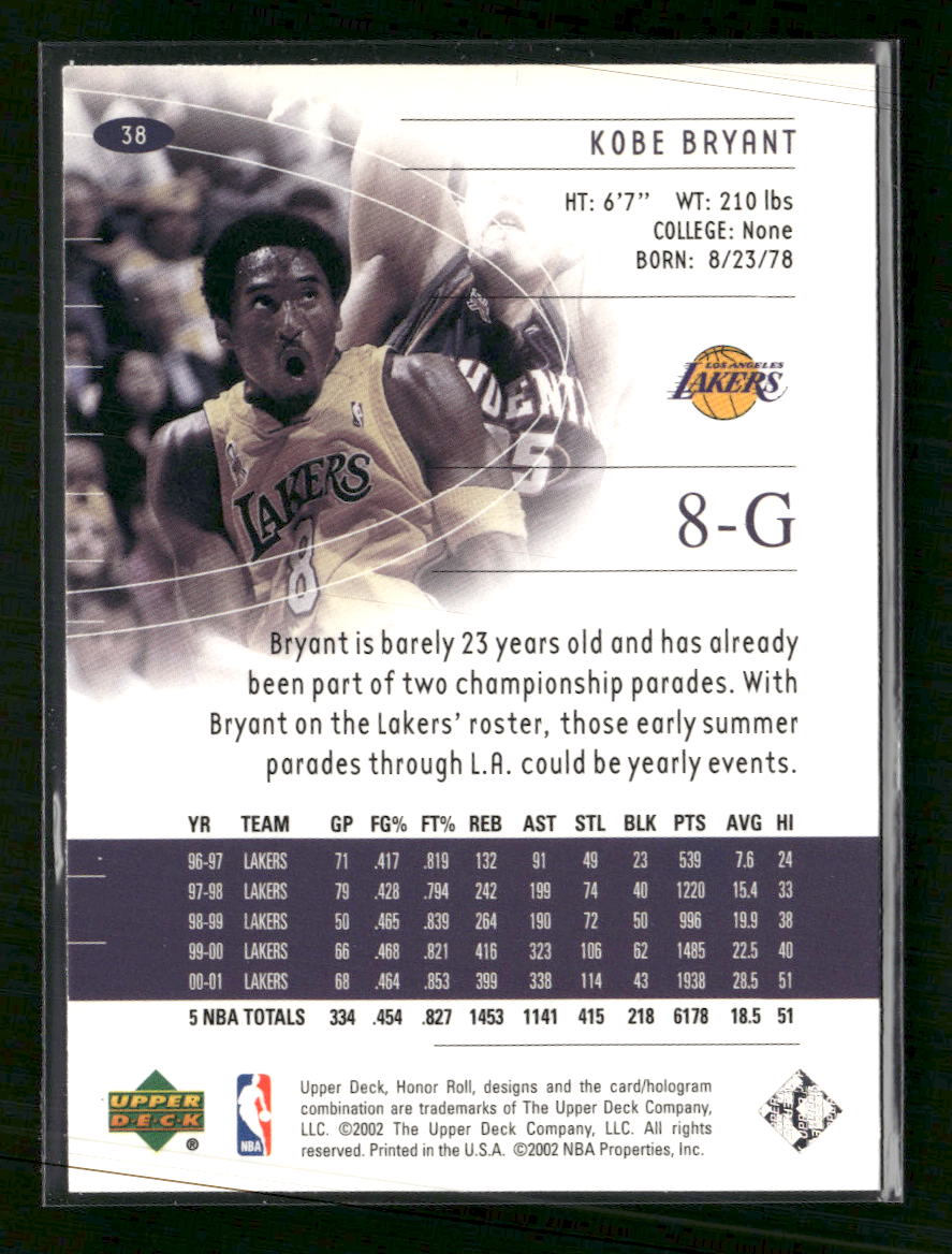 2001-02 Upper Deck Honor Roll Kobe Bryant #38