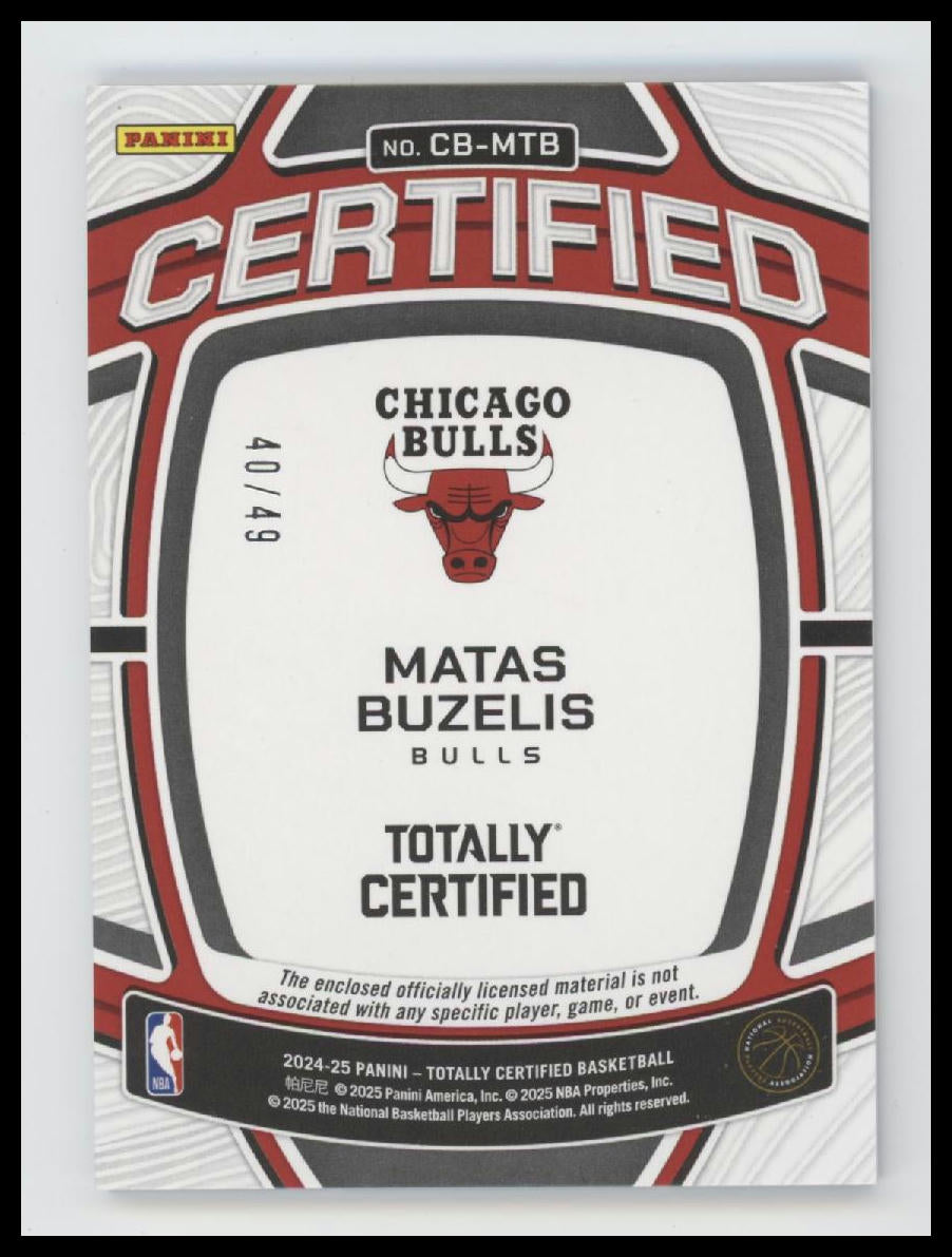 2024-25 Panini Totally Certified Baller Mirror Blue Matas Buzelis #/49 #CB-MTB