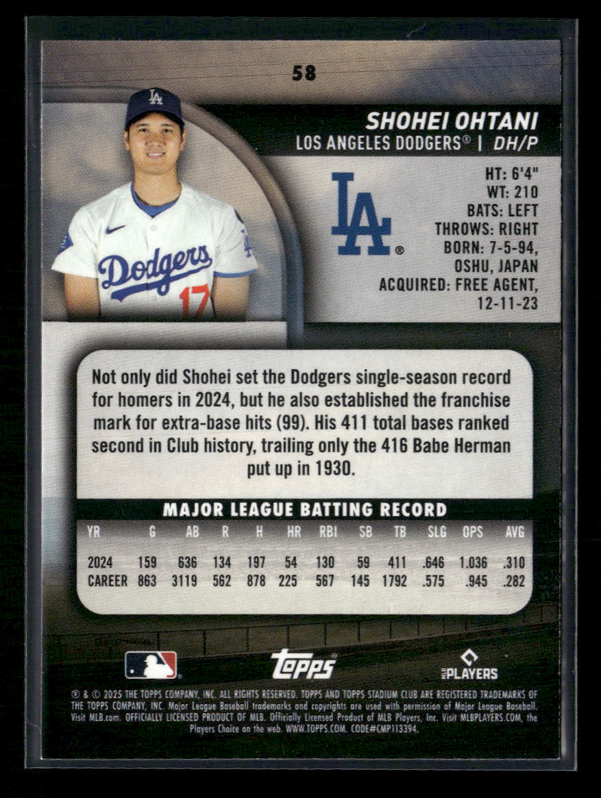 2025 Stadium Club Pink Foil Shohei Ohtani #58
