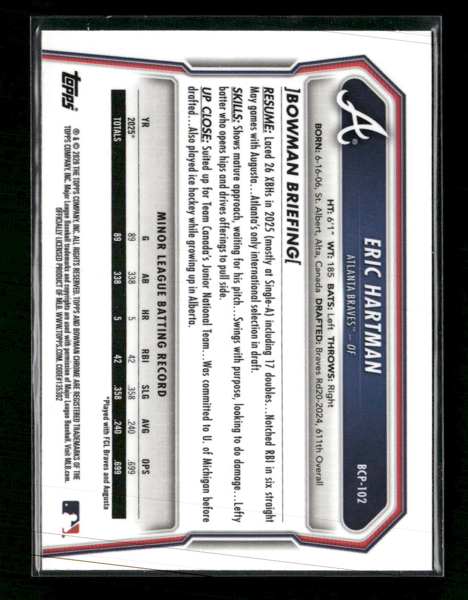 2026 Bowman Chrome Prospects Lazer Refractor Eric Hartman #BCP-102