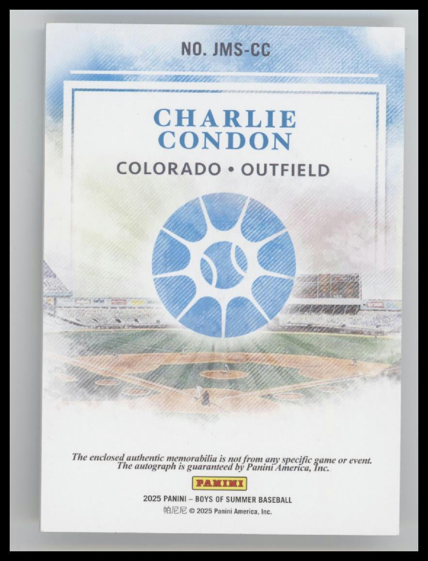 2025 Panini Boys of Summer Jumbo Material Charlie Condon #/99 Auto #JMS-CC