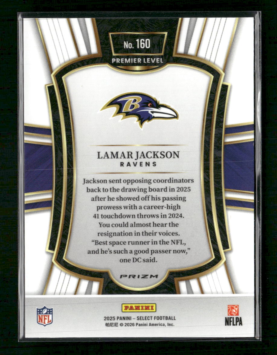 2025 Panini Select Zebra Prizm Shock Lamar Jackson #160