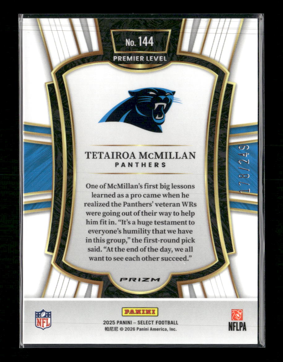 2025 Panini Select Red Prizm Shock Tetairoa McMillan Rookie #/249 #144