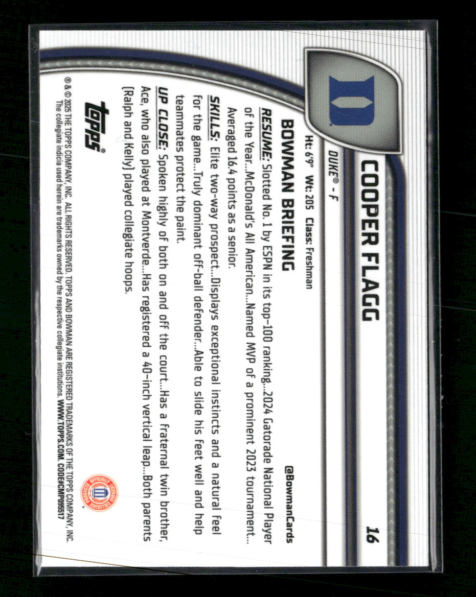 2024-25 Bowman University Chrome Cooper Flagg #16