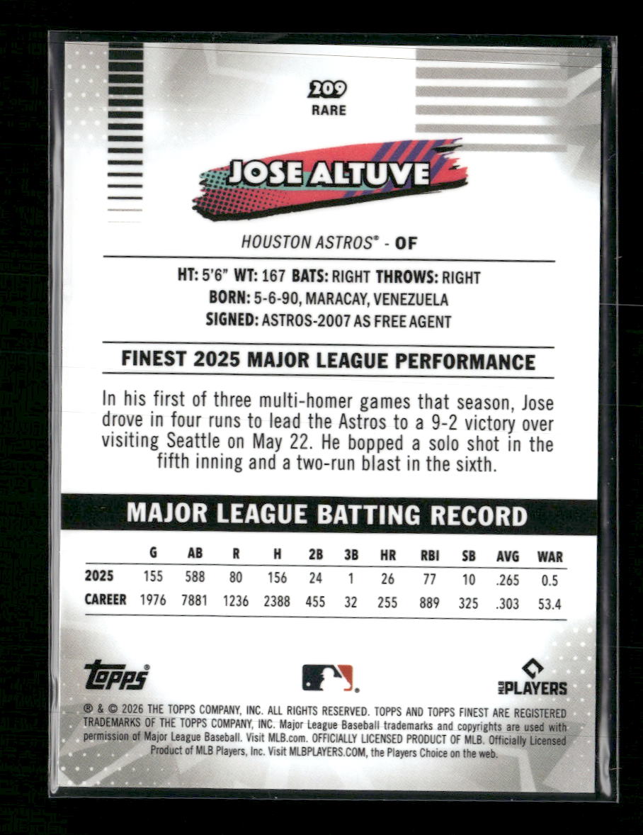 2026 Finest Black Refractors Jose Altuve #/10 #209