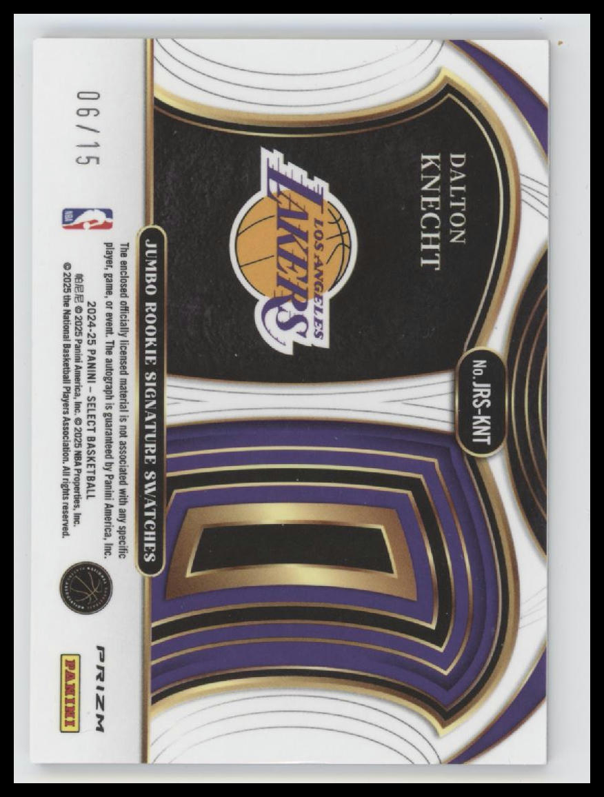 2024-25 Panini Rookie Swatches Purple Pulsar Dalton Knecht #/15 Auto #JRS-KNT