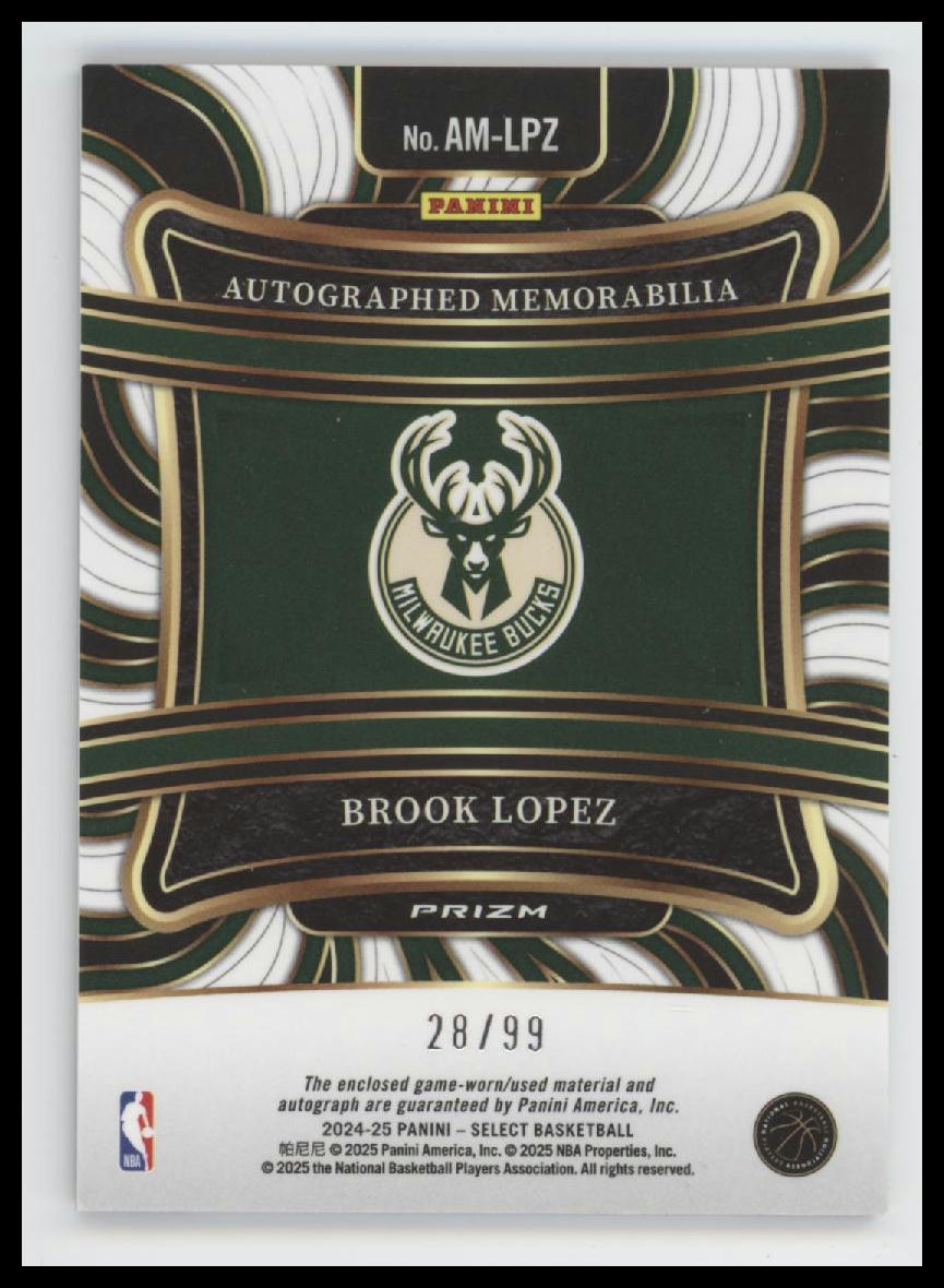 2023-24 Panini Select Memorabilia Purple Prizms Brook Lopez #/99 Auto #AM-LPZ