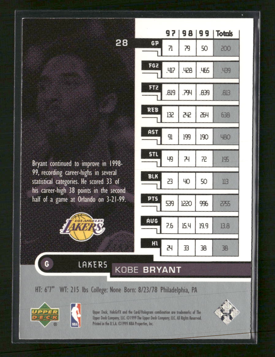 1999-00 Upper Deck HoloGrFX Kobe Bryant #28