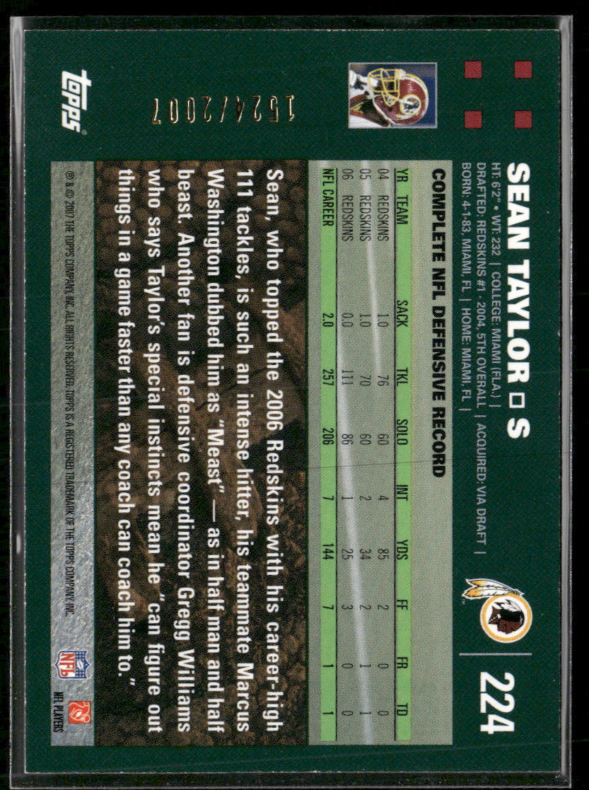 2007 Topps Copper Sean Taylor #/2007 #224
