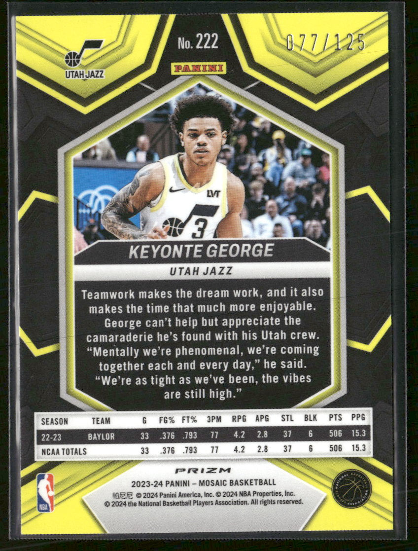 2023-24 Panini Mosaic Ice Keyonte George Rookie #/125 #222