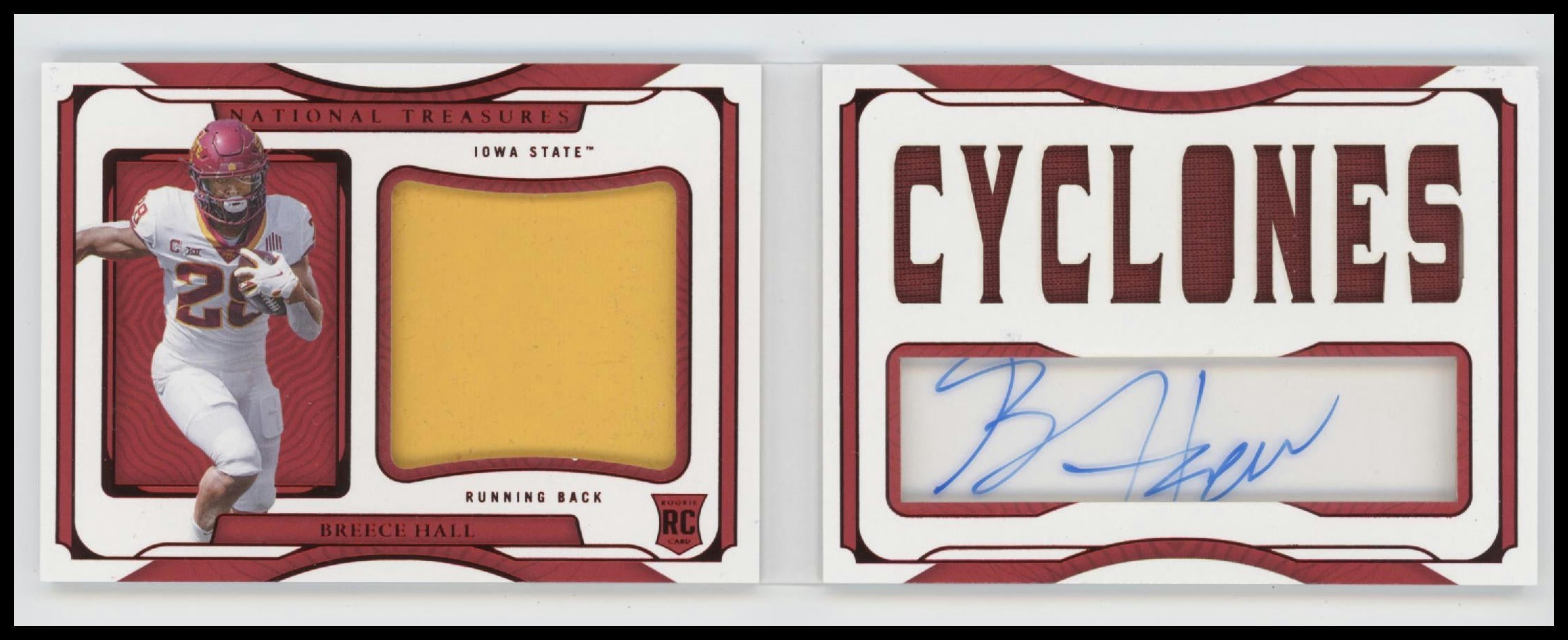 2022 Panini National Treasures Materials Booklet Breece Hall #/11 Auto #SB-BHA