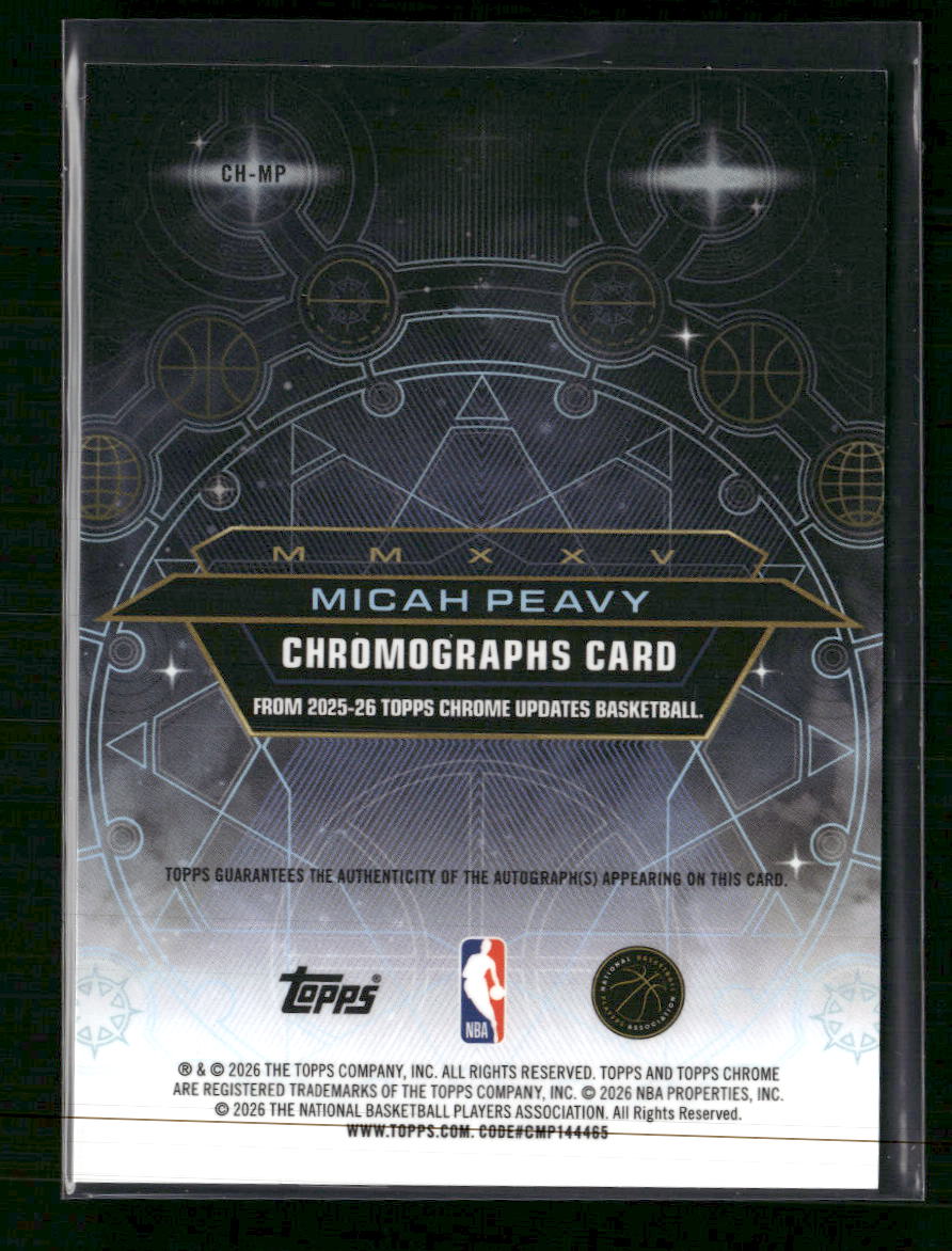 2025-26 Topps Chrome Update Chromographs Gold Micah Peavy #/50 AU #CH-MP