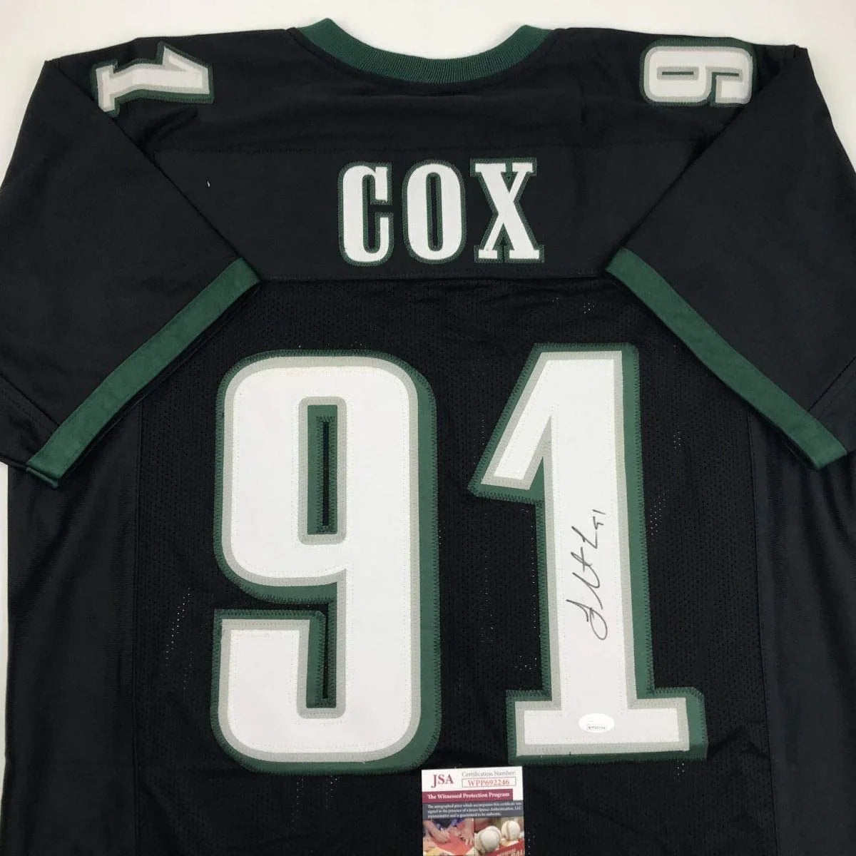 Autographed/Signed Fletcher Cox Philadelphia Black Football Jersey JSA COA
