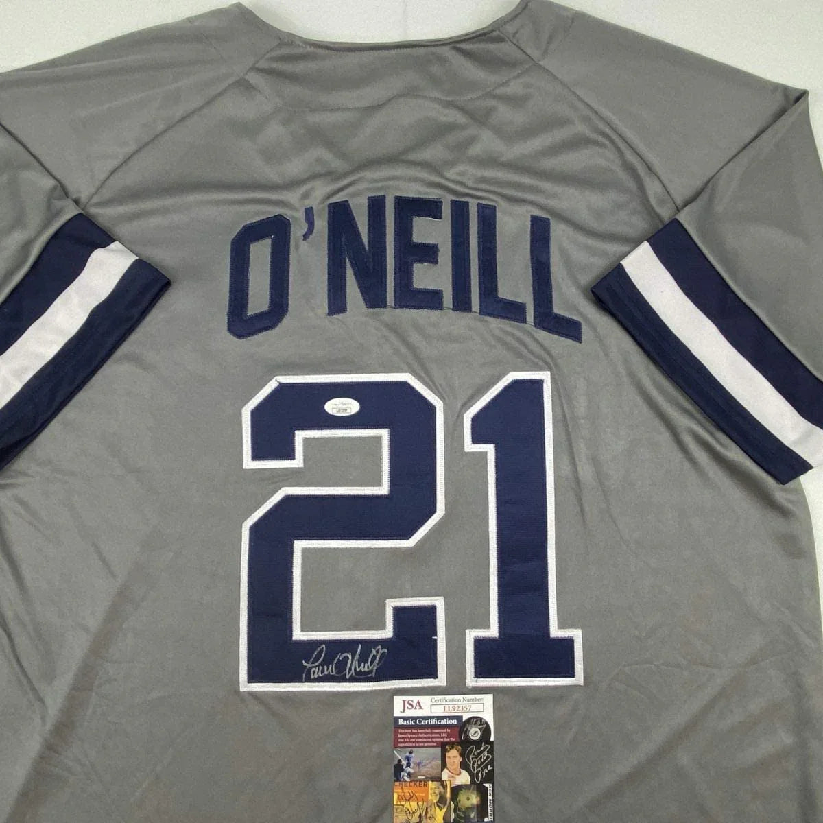 Autographed/Signed Paul O'Neill New York Grey Baseball Jersey JSA COA