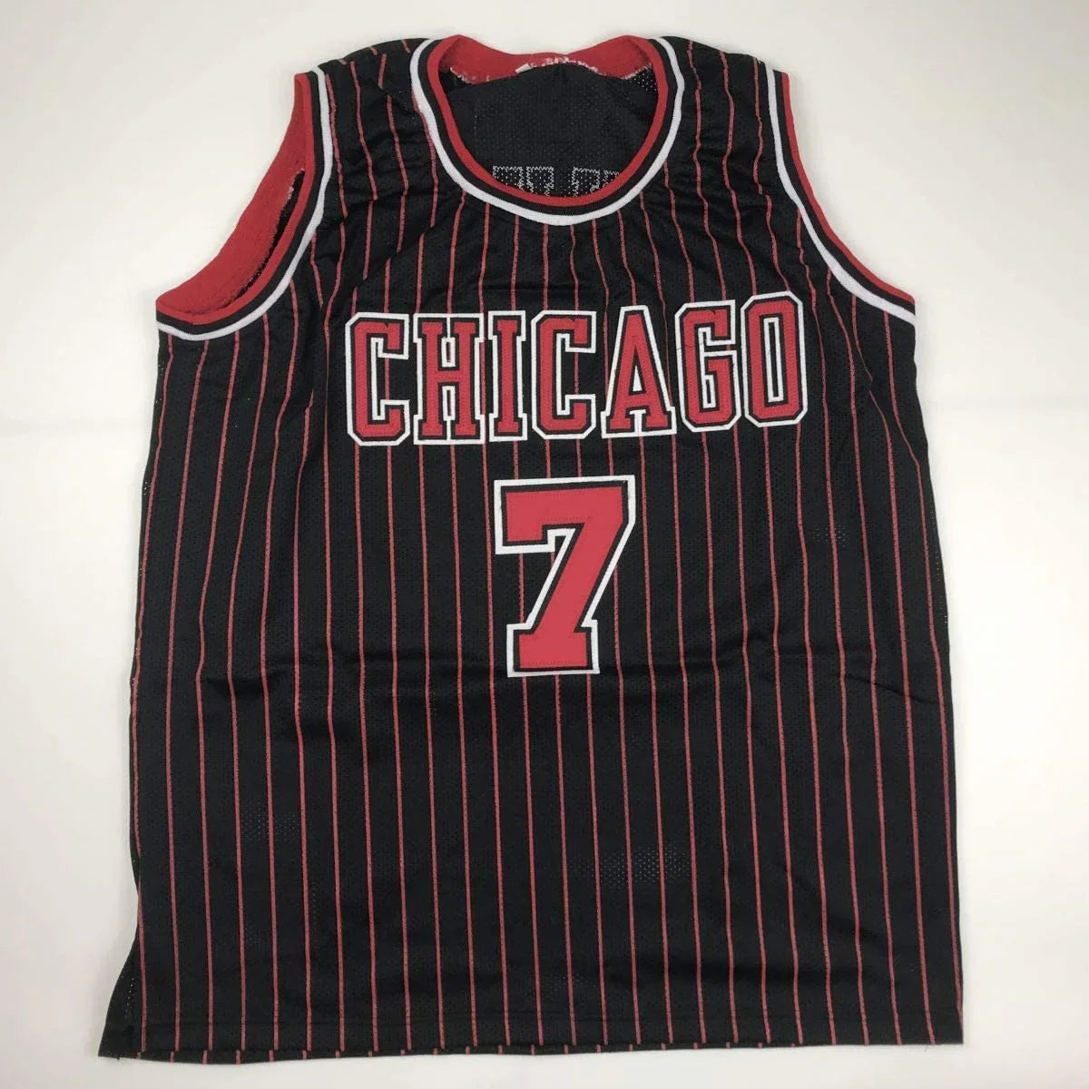 Autographed/Signed Toni Kukoc Chicago Black Pinstripe Basketball Jersey Beckett BAS COA