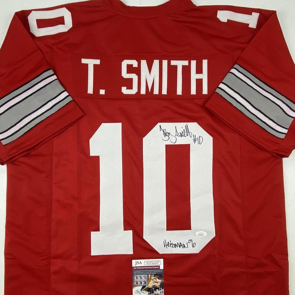 Autographed/Signed Troy Smith Heisman 06 Ohio State Red College Football Jersey JSA COA