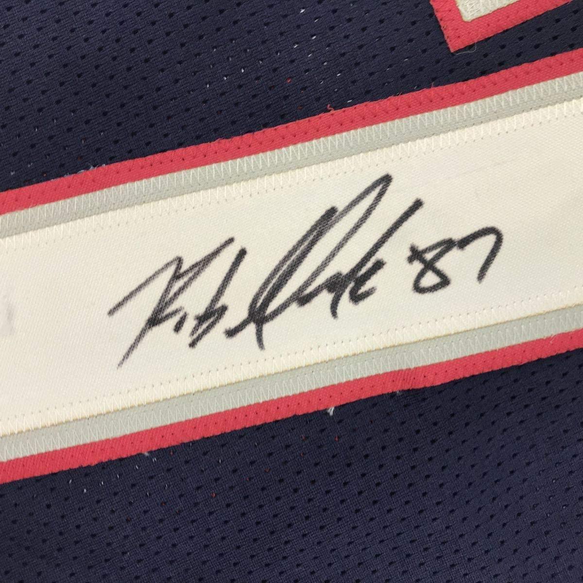 Autographed/Signed Rob Gronkowski New England Blue Football Jersey Beckett BAS COA