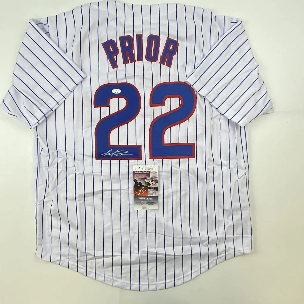 Autographed/Signed Mark Prior Chicago Pinstripe Baseball Jersey JSA COA