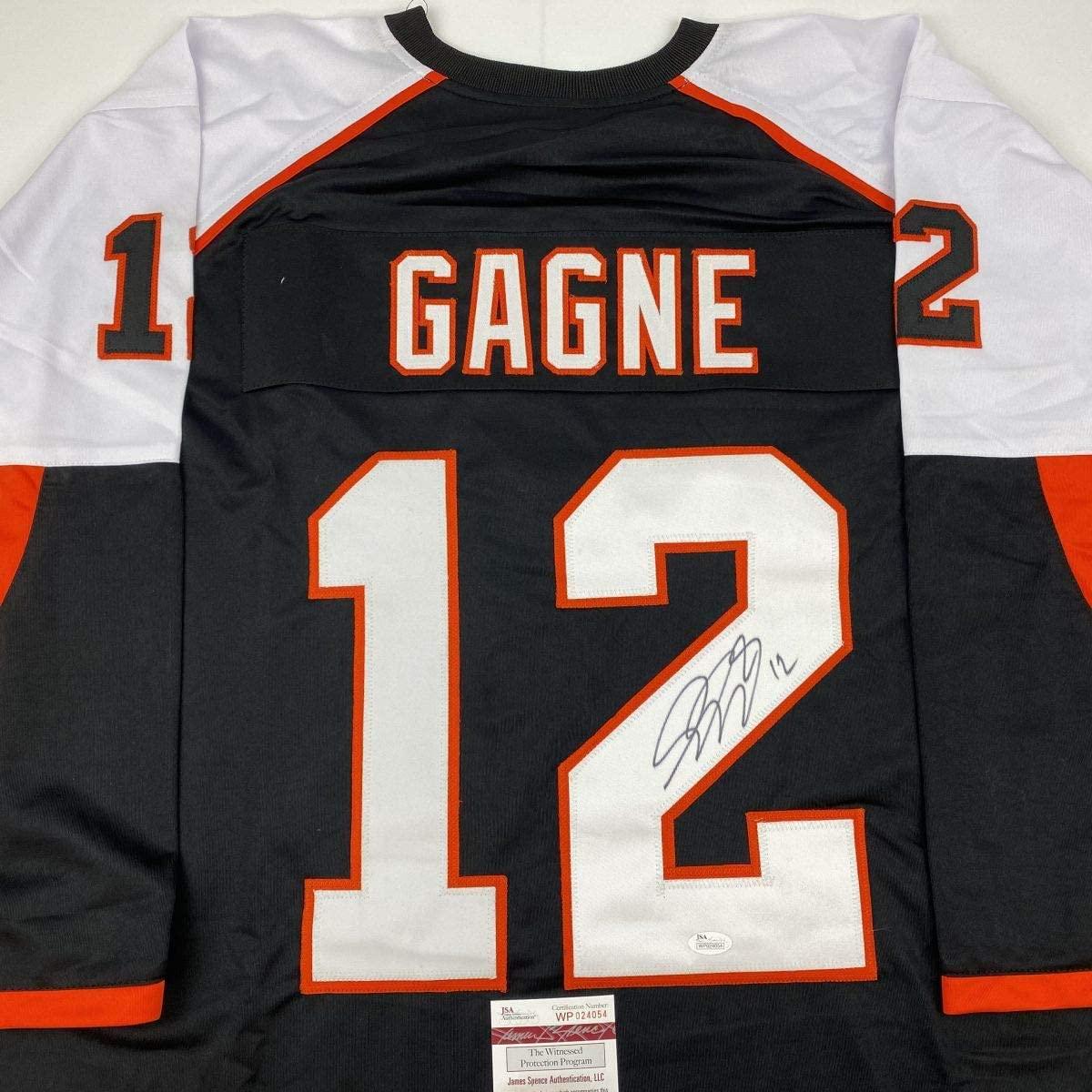 Autographed/Signed Simon Gagne Philadelphia Black Hockey Jersey JSA COA