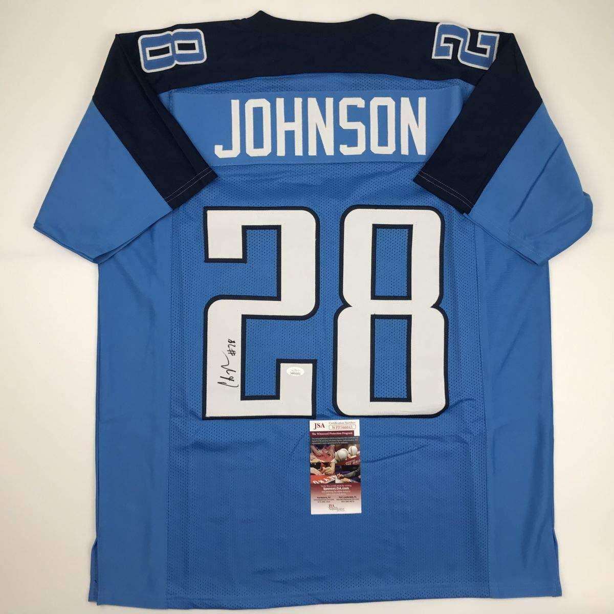 Autographed/Signed Chris Johnson Tennessee Powder Blue Football Jersey JSA COA