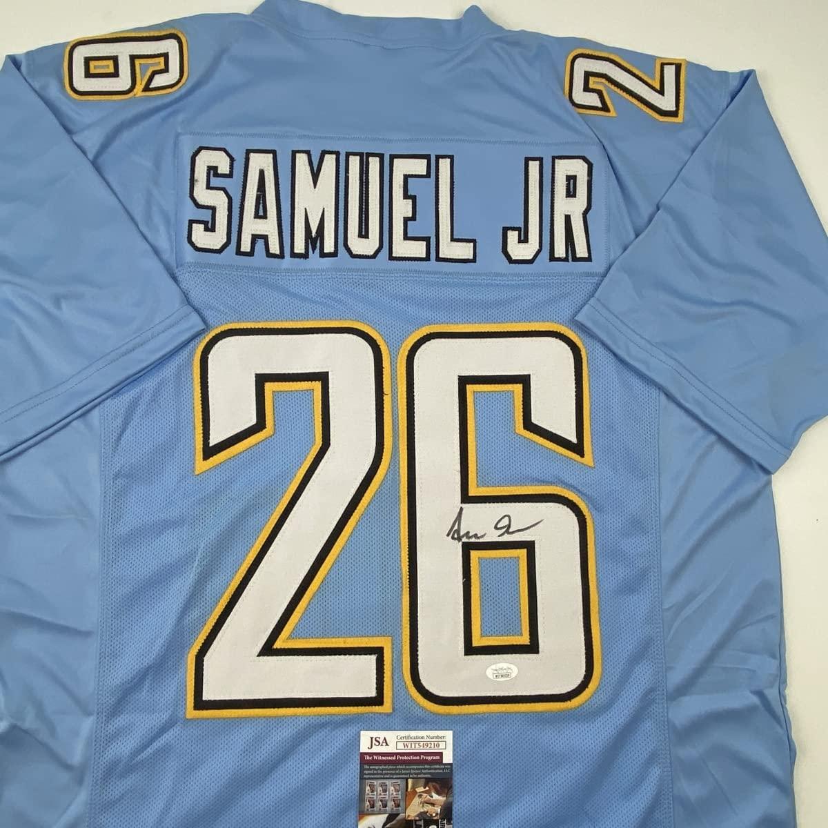 Autographed/Signed Asante Samuel Jr. Los Angeles LA Powder Blue Football Jersey JSA COA