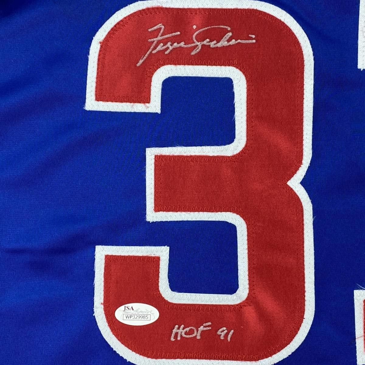 Autographed/Signed Ferguson Fergie Jenkins HOF 91 Chicago Blue Baseball Jersey JSA COA