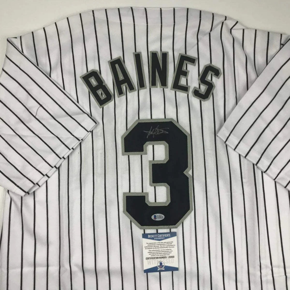 Autographed/Signed Harold Baines Chicago Pinstripe Baseball Jersey Beckett BAS COA