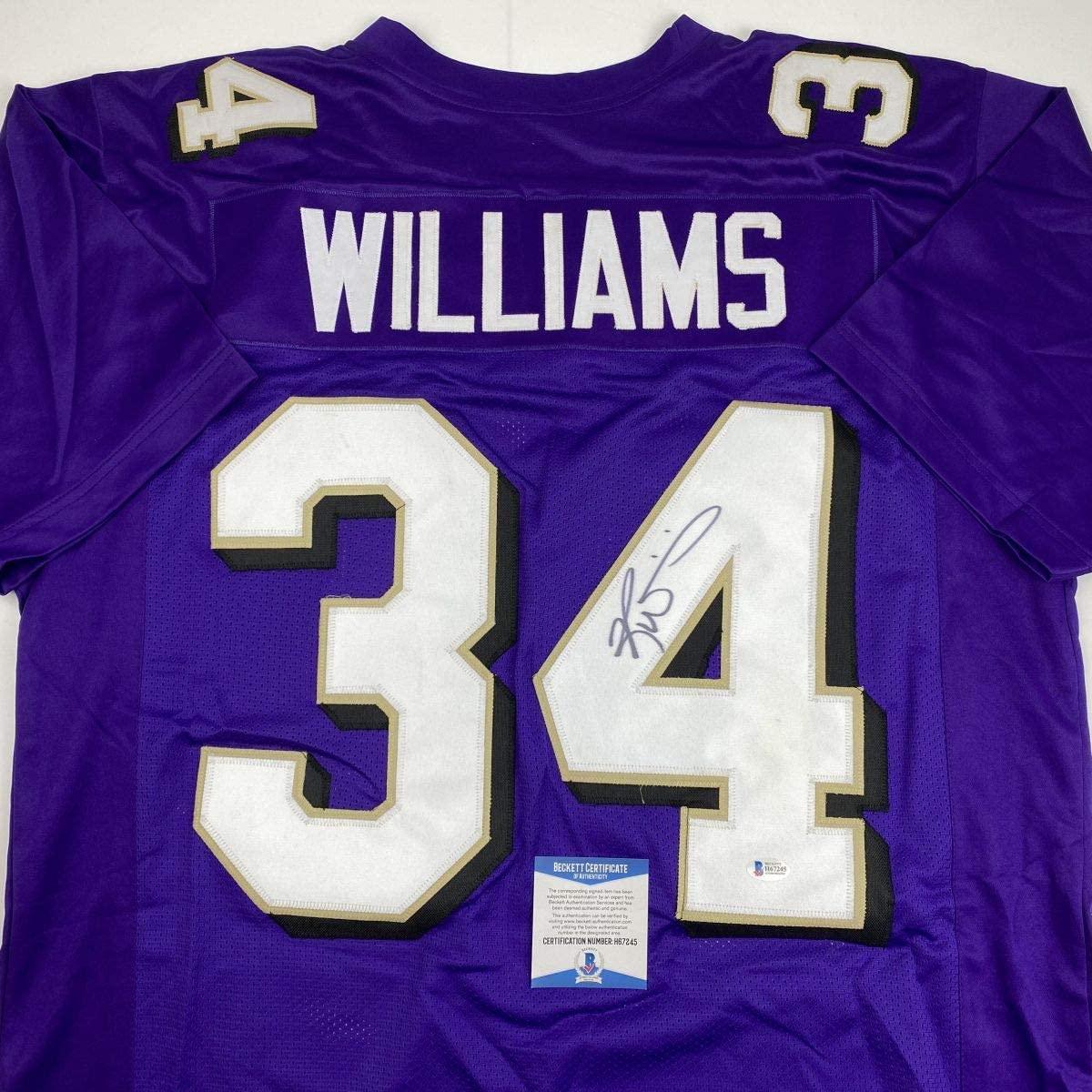 Autographed/Signed Ricky Williams Baltimore Purple Football Jersey Beckett BAS COA
